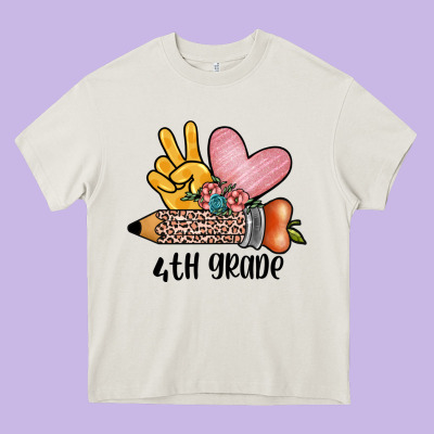 Peace Love 4th Grade Heavy Core Tee Designed By Jahusdesignshop