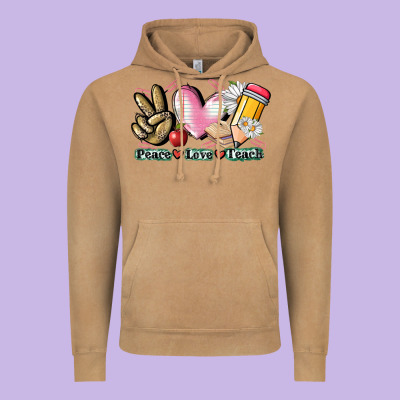 Peace Love Teach Vintage Hoodie Designed By Cowgirlartshop
