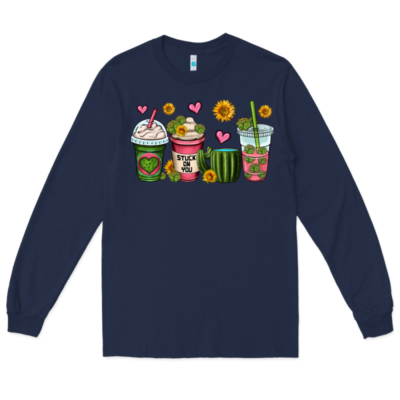 Stuck On You Cactus Coffee Cups Long Sleeve Tee by OliviaCreatesArt | Teevron