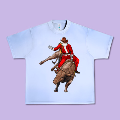 Santa Riding A Bull Urban Heavy Tee Designed By Cowgirlartshop