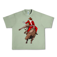 Oil Green santa riding a bull Urban Heavy Tee - CowGirlArtShop
