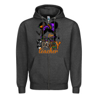 Charcoal Heather one spooky teacher Zipper Hoodie - SublimationCraftShop
