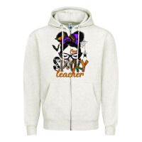 Oatmeal Heather one spooky teacher Zipper Hoodie - SublimationCraftShop