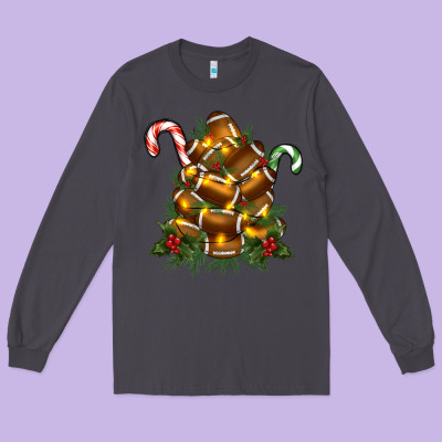 Football Tree Christmas Long Sleeve Tee Designed By Ranaportraitstore