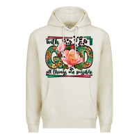 Oatmeal Heather With god all things are possible leopard frame Premium Hoodie - LillyAllenDesigns