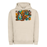 Pigment French Oak western cowhide horseshoe sunflower background Urban Hoodie - AdoDesignShop