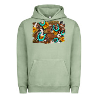 Pigment Oil Green western cowhide horseshoe sunflower background Urban Hoodie - AdoDesignShop