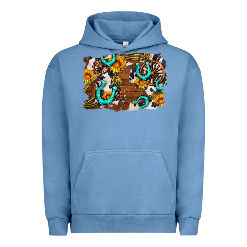 Western Cowhide Horseshoe Sunflower Background Urban Hoodie by AdoDesignShop | Teevron