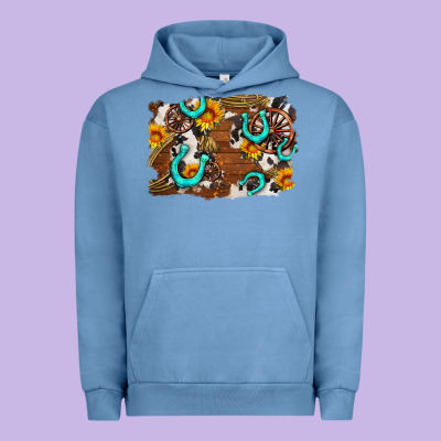 Western Cowhide Horseshoe Sunflower Background Urban Hoodie Designed By Adodesignshop