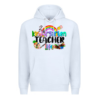 White Kindergarten Teacher Life Premium Hoodie - LillyAllenDesigns