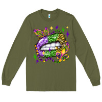 Army Green mardi gras lip olivia Long Sleeve Tee - OliviaCreatesArt