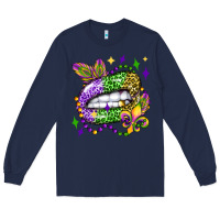 Navy mardi gras lip olivia Long Sleeve Tee - OliviaCreatesArt