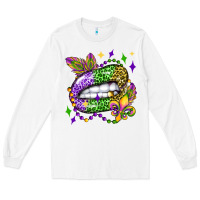 White mardi gras lip olivia Long Sleeve Tee - OliviaCreatesArt