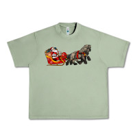 Oil Green santa riding his sleigh with gifts Urban Heavy Tee - CowGirlArtShop