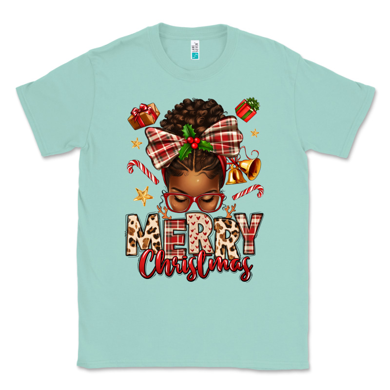 Merry Christmas Afro Messy Bun Classic Tee by texasbilliewilder | Teevron