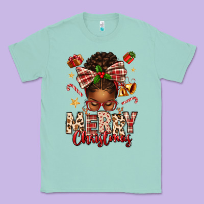Merry Christmas Afro Messy Bun Classic Tee Designed By Texasbilliewilder