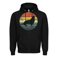 Black Seal Lover Gifts Retro Vintage Sea Lion Animal Silhouette Zipper Hoodie - trangStudio