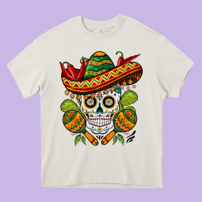 Sombrero Skull Heavy Core Tee Designed By Barkaloodesign
