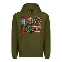 Army Green Teacher life leopard frame Premium Hoodie - LillyAllenDesigns