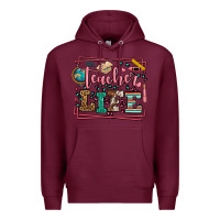 Burgundy Teacher life leopard frame Premium Hoodie - LillyAllenDesigns