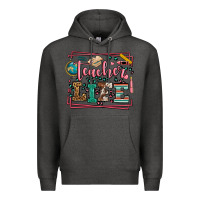 Charcoal Heather Teacher life leopard frame Premium Hoodie - LillyAllenDesigns