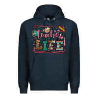 Navy Teacher life leopard frame Premium Hoodie - LillyAllenDesigns