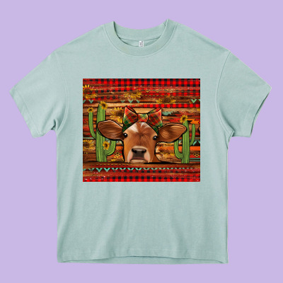 Western Christmas Cow Tumbler Heavy Core Tee Designed By Jasminsmagicworld