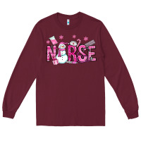 Burgundy nurse pink christmas Long Sleeve Tee - OliviaCreatesArt