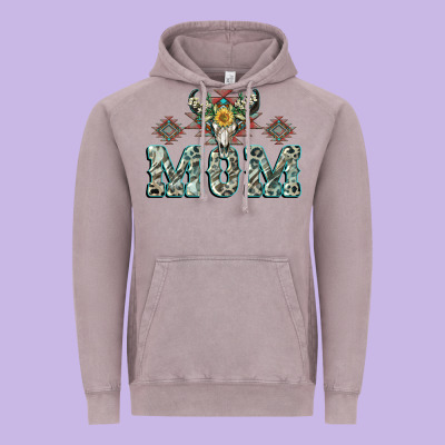 Mom With Cow Skull Mother's Day Vintage Hoodie Designed By Cowgirlartshop