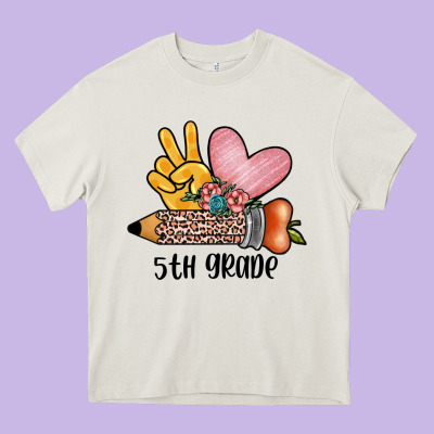 Peace Love 5th Grade Heavy Core Tee Designed By Jahusdesignshop