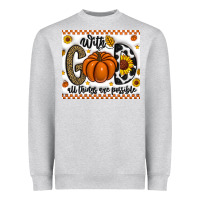 Heather Grey With God All Things Are Possible Heavyweight Sweatshirt - CowhideDigitalArt