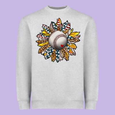 Baseball Sunflower Heavyweight Sweatshirt Designed By Cowhidedigitalart