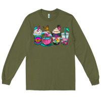 Army Green tie dye coffee cups Long Sleeve Tee - OliviaCreatesArt
