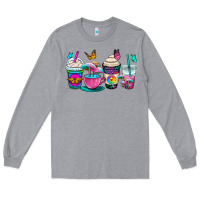 Heather Grey tie dye coffee cups Long Sleeve Tee - OliviaCreatesArt