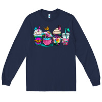 Navy tie dye coffee cups Long Sleeve Tee - OliviaCreatesArt