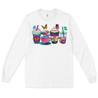 White tie dye coffee cups Long Sleeve Tee - OliviaCreatesArt