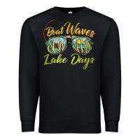 Black boat waves sun rays lake days Premium Sweatshirt - BarkalooDesign