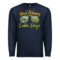 Navy boat waves sun rays lake days Premium Sweatshirt - BarkalooDesign