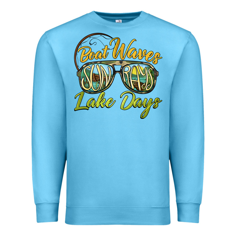 Boat Waves Sun Rays Lake Days Premium Sweatshirt by BarkalooDesign | Teevron