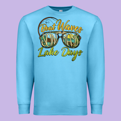 Boat Waves Sun Rays Lake Days Premium Sweatshirt Designed By Barkaloodesign