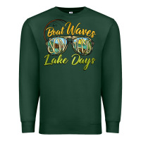 Sports Green boat waves sun rays lake days Premium Sweatshirt - BarkalooDesign