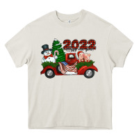 Happy New Year 2022 Christmas Truck With American Flag Heavy Core Tee | Teevron