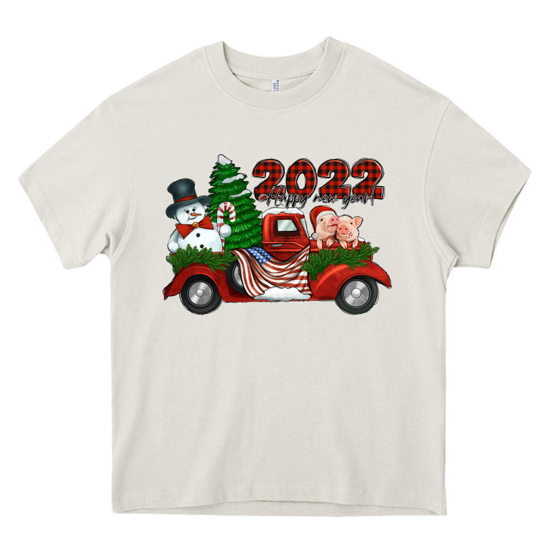 Happy New Year 2022 Christmas Truck With American Flag Heavy Core Tee by Jasminsmagicworld | Teevron