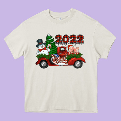 Happy New Year 2022 Christmas Truck With American Flag Heavy Core Tee Designed By Jasminsmagicworld