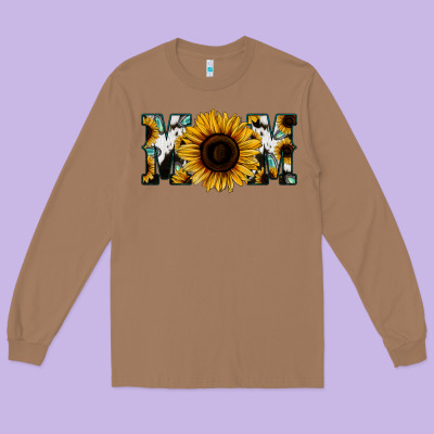 Sunflower Cowhide Mom Long Sleeve Tee Designed By Jasminsmagicworld