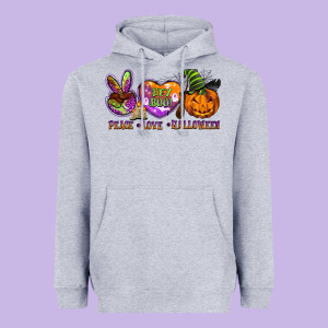 Peace Love Halloween Heavyweight Hoodie Designed By Barkaloodesign