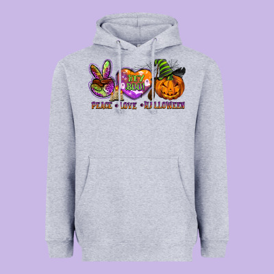 Peace Love Halloween Heavyweight Hoodie Designed By Barkaloodesign