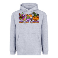 Heather Grey peace love halloween Heavyweight Hoodie - BarkalooDesign