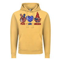Vintage Mustard Peace love America with gnome 4th of july Vintage Hoodie - HowdyJamesFarm