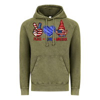 Vintage Olive Peace love America with gnome 4th of july Vintage Hoodie - HowdyJamesFarm